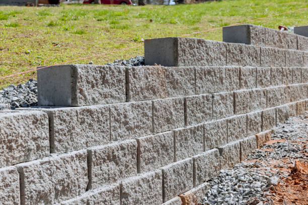  A solid brick wall in a residential area showcasing durability. 