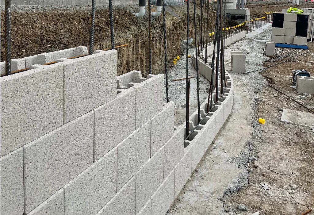 Retaining wall reinforced against wind and debris damage.