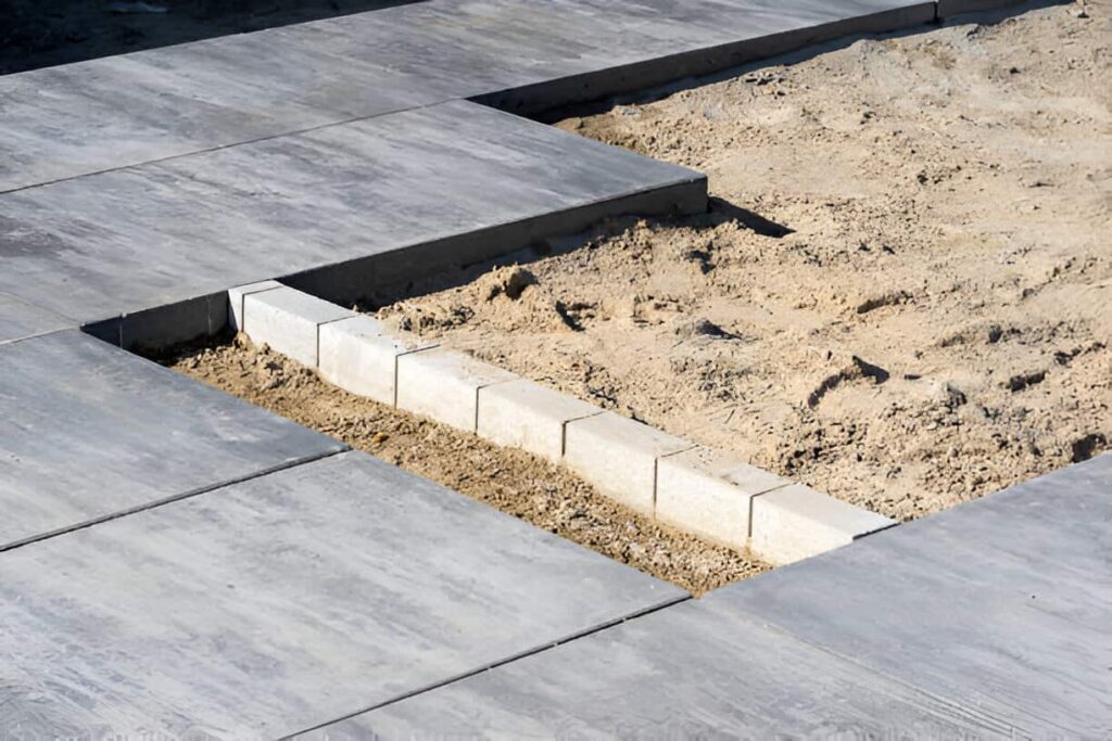 Newly built concrete patio installation in Colorado Springs backyard